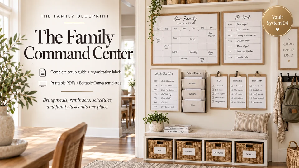 Illustrative family command center and welcoming home entry